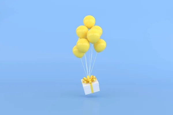 3D rendering of gift box and balloons.