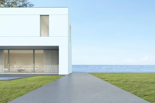 Prospettiva Casa Lusso Moderno Con Prato Sul Fondo Del Mare — Foto Stock