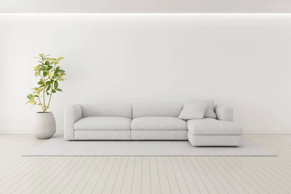 Render Modern Living Room Wooden Floor Large White Plain Wall — Stock Photo, Image