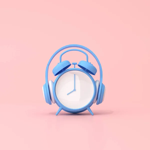 Escena Conceptual Reloj Despertador Azul Con Auriculares Renderizado —  Fotos de Stock