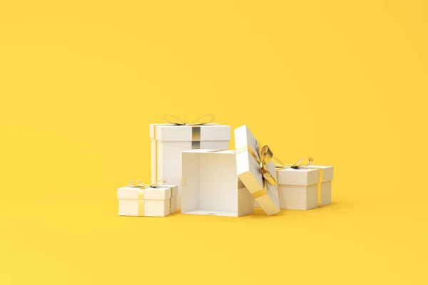 Rendering Scatole Regalo Sfondo Giallo Scena Minima San Valentino — Foto Stock