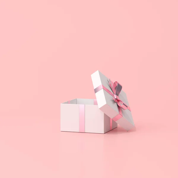 ピンクの背景にオープンギフトボックスの3Dレンダリング — ストック写真