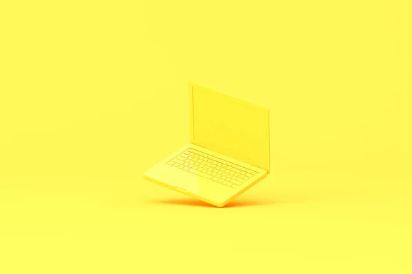 Renderização Laptop Fundo Amarelo Ideia Mockup Mínima — Fotografia de Stock
