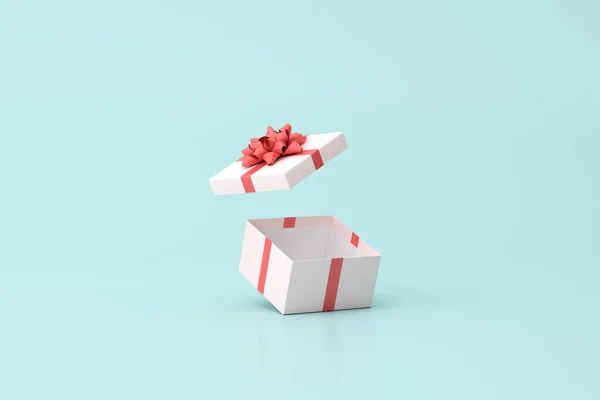 3D rendering of open gift box on green background.