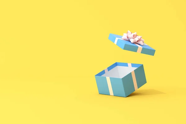 Rendering Della Confezione Regalo Aperta Sfondo Giallo — Foto Stock