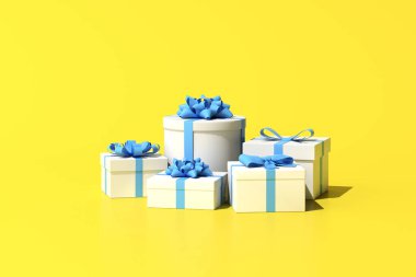 Sarı arkaplanda hediye kutusunun 3 boyutlu canlandırması.