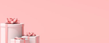 Pembe arkaplandaki hediye kutusunun kopyalama alanı ile 3B görüntülenmesi.