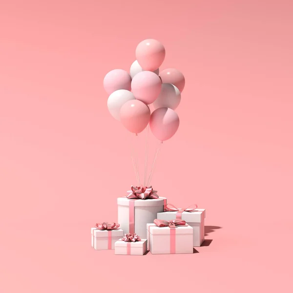 Απόδοση Του Δώρου Κουτί Και Μπαλόνια Ελάχιστη Έννοια — Φωτογραφία Αρχείου