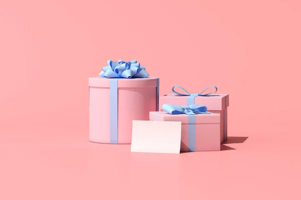 Rendering Scatola Regalo Biglietto Auguri Sfondo Rosa — Foto Stock