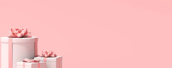 带复制空间的粉色背景礼品盒三维渲染 — 图库照片