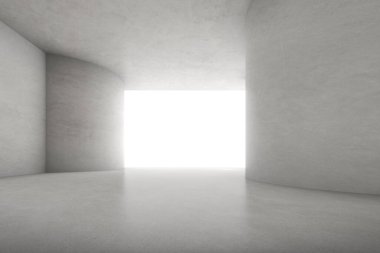 Duvarında ışık ve gölge olan boş beton odanın soyut 3D yansıması.