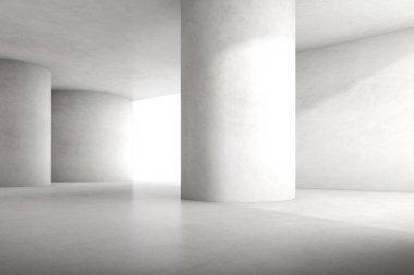 Duvarında ışık ve gölge olan boş beton odanın soyut 3D yansıması.