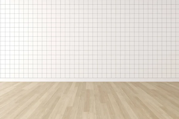 Rendering Empty Minimal Room Small Tile Wall Wooden Laminate Floor — Zdjęcie stockowe