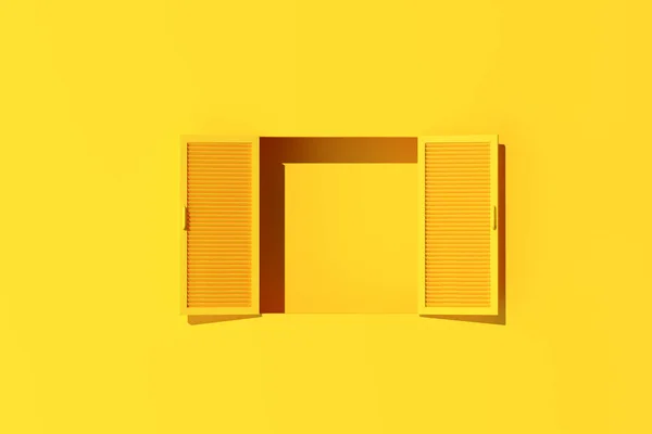Minimale Szene Eines Fensters Auf Gelbem Hintergrund Darstellung — Stockfoto