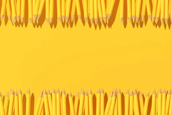 Renderowanie Ołówków Żółtym Tle Minimalna Koncepcja Powrót Szkoły — Zdjęcie stockowe
