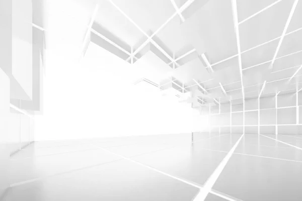 Abstrakcyjne Renderowanie Pustej Futurystycznej Sali Tunelowej Światłem Ścianie Koncepcja Science — Zdjęcie stockowe