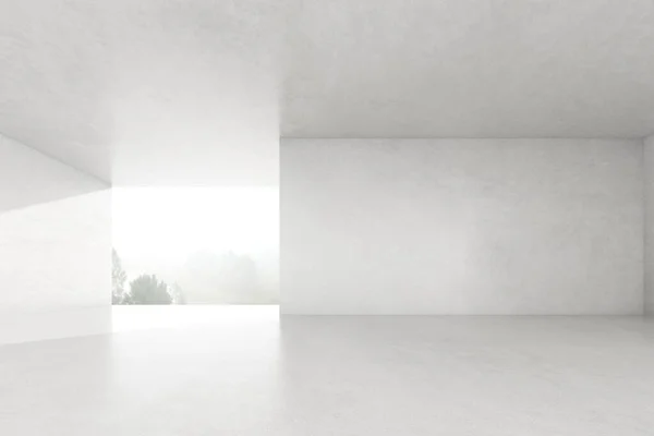 白い背景に大きな構造を持つ空のコンクリートの部屋の3Dレンダリング — ストック写真