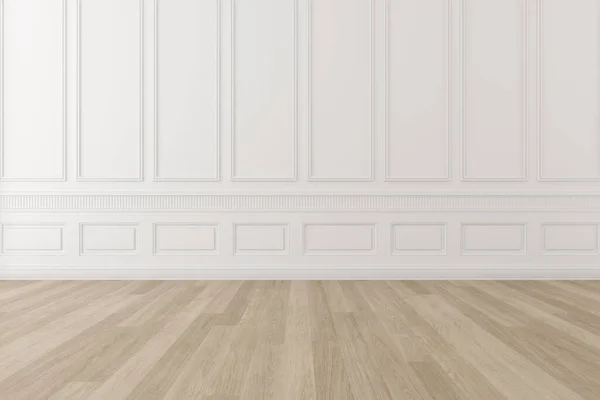 Renderização Branco Vazio Quarto Clássico Com Piso Laminado Madeira — Fotografia de Stock