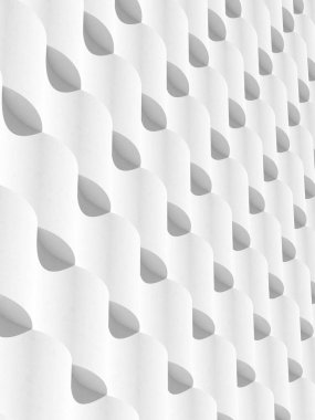 Soyut beyaz geometrik mimari, dalga deseni, modern bina cephesi tasarımı. 3d oluşturma.