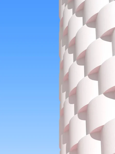 Abstract white geometric architecture, wave pattern, modern building facade design on blue sky background. 3d rendering.