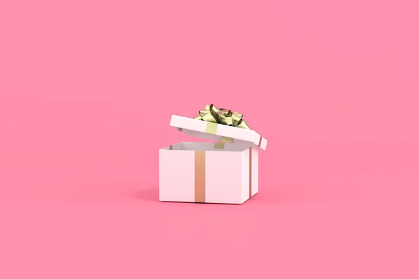 Rendering Scatola Regalo Bianca Con Nastro Dorato Sfondo Rosa — Foto Stock