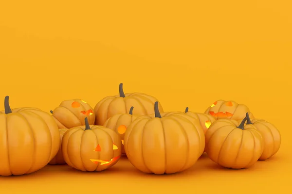 Darstellung Von Halloween Kürbissen Auf Orangefarbenem Hintergrund — Stockfoto