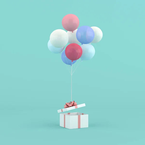 Renderização Caixa Presente Redonda Balões Conceito Mínimo — Fotografia de Stock
