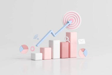 Hedefte oklu ticari hisse senedi grafiği, 3D görüntüleme.