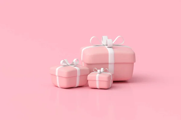 粉色背景礼品盒的3D渲染 — 图库照片