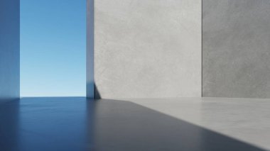 Soyut modern beton mimari arka plan, boş beton duvar, minimal geometri mimari tasarımı, beton zeminli araba sunumu arkaplanı
