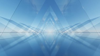 Soyut mimari arkaplan, geometrik cam mimari tasarım, araba sunumu için boş zemin, 3D görüntüleme