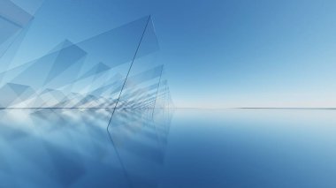 Soyut mimari arkaplan, geometrik cam mimari tasarım, araba sunumu için boş zemin, 3D görüntüleme