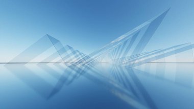 Soyut mimari arkaplan, geometrik cam mimari tasarım, araba sunumu için boş zemin, 3D görüntüleme