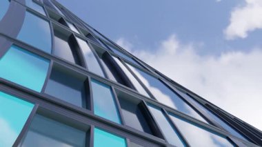 Üç boyutlu modern mimari, gökdelen ofis binası cam pencere ve kavisli çelik çerçeve