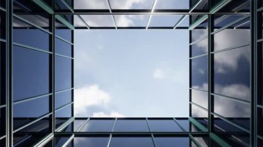 Gökyüzü Yansımaları ve Geometrik Örnekleri ile Modern Şehir Mimarisi Cam Tasarımı Açıklık ve Özgürlük Duygusu Oluşturuyor, 3D