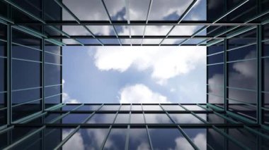 Gökyüzü Yansımaları ve Geometrik Örnekleri ile Modern Şehir Mimarisi Cam Tasarımı Açıklık ve Özgürlük Duygusu Oluşturuyor, 3D