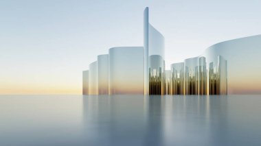 Soyut mimari arkaplan, Eğri Cam veya Metalik İnşaat Duvarı boş beton zemin, araba sunumu için sahne, Modern Dış görünüş, 3D görüntüleme