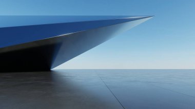 Soyut mimari arkaplan, cam veya metalik bina boş beton zemin, araba sunumu için sahne, Modern Dış görünüş, 3D görüntüleme