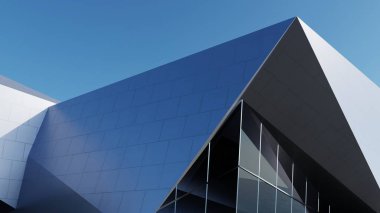 Soyut mimari arkaplan, cam ya da metalik bina, Modern Dış mekan, Titanyum mimari, 3D görüntüleme