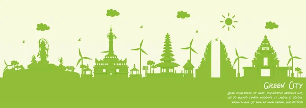 Green City Denpasar Bali Indonesia Environment Ecology Concept Vector Illustration — Vetor de Stock