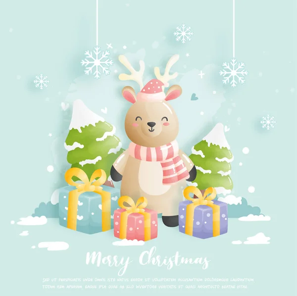 Christmas Card Celebrations Reindeer Gift Boxes Vector Illustration — Stock Vector