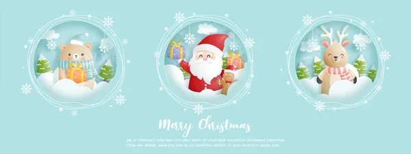 Christmas Card Celebrations Santa Friends Christmas Banner Vector Illustration — Vector de stock