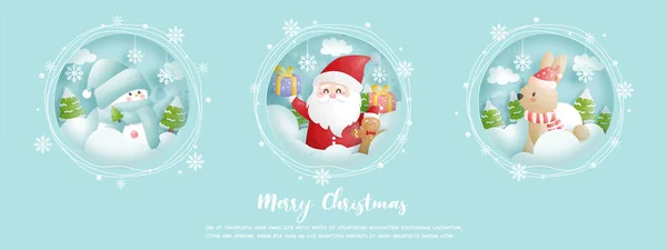 Christmas Card Celebrations Santa Friends Christmas Banner Vector Illustration — Vector de stock