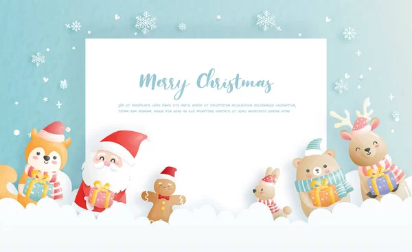 Karácsonyi Üdvözlőlap Ünnepségek Mikulás Barátai Karácsonyi Jelenet — Stock Vector
