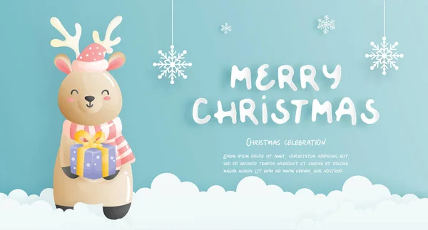 Julkort Firande Med Söt Snögubbe Och Jul Scen Vektor Illustration — Stock vektor