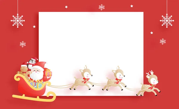 Tarjeta Navidad Celebraciones Con Papá Noel Amigos Escena Navideña — Vector de stock