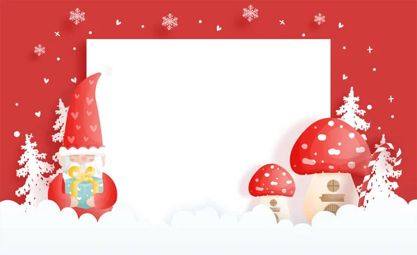 Christmas Card Gnomes Mushrooms Paper Cut Vector Illustration — Stock Vector