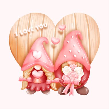 Watercolor Valentine's Gnome, Valentine's day Gnome. Vector illustration. clipart