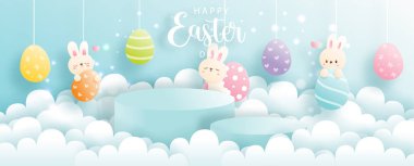 Tatlı tavşan ve yuvarlak podyumla mutlu Paskalya günleri. Ürün görüntüsü