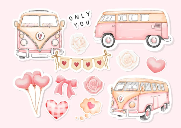Watercolor Happy Valentine Day Stickers — Stock Vector